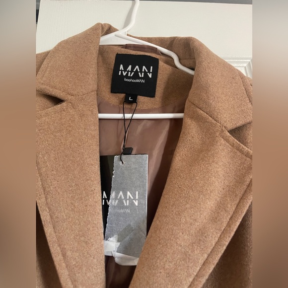 TALL SINGLE BREASTED WOOL LOOK OVERCOAT IN CAMEL - Picture 6 of 10